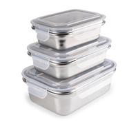 Ibili Keepklin - Lote De 3 Recipientes Rectangulares De 0.4l, 0.6l Y 1.2l En Acero Apto Microondas