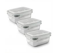 Ibili Keepklin - Lote De 3 Recipientes Rectangulares De 0.6l En Acero Inox. Apto Microondas