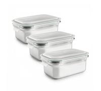 Ibili Keepklin - Lote De 3 Recipientes Rectangulares De 0.8l En Acero Inox. Apto Microondas