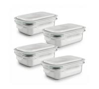 Ibili Keepklin - Lote De 4 Recipientes Rectangulares De 0.4l En Acero Inox. Apto Microondas