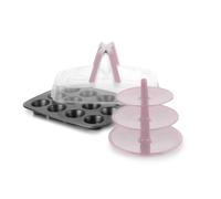 Ibili Molde Muffin 12 CAVIDADES C/Tapa Y Soporte, Stainless Steel, 37x29x10 cm, 3 Unidades