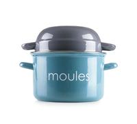Ibili Moules - Olla De 18 Cm Para Mejillones En Acero Esmaltado Con Tapa Especial. Turquesa
