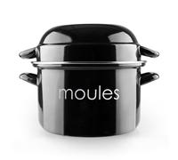 Ibili Moules - Olla De 22 Cm Para Mejillones En Acero Esmaltado Con Tapa Especial. Negro