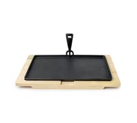 IBILI - Plato Hierro Fundido Rectangular de 34 x 20 cms con Base de Madera de Haya