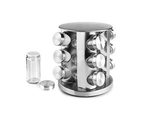 IBILI - Set 12 Especieros+Soporte Giratorio Elegance, Acero Inoxidable, 18,5 x 21,5 cms