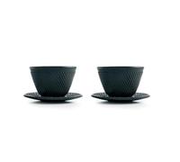 IBILI - Set 2 Tazas + 2 Platillos de hierro fundido, 0.12 litros, Interior esmaltado
