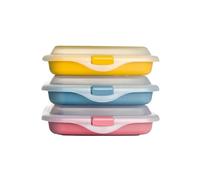 IBILI - Set de 3 Porta Sandwhich - embutidos - queso, 3 tapers de 14,5 x 14,5 x 3,6 cm, Plástico Libre de BPA, Reutilizable
