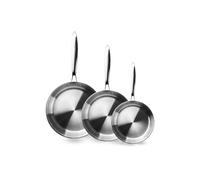 IBILI - Set de 3 Sartenes 20, 24 y 28 cms, tricapa triply Natural, Acero inoxidable, Apto para induccion, sin antiadherente, Juego de 3 sartenes