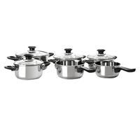 IBILI - Set de bateria de cocina 6 piezas, Acero inoxidable, Con tapa de cristal, Apta para induccion