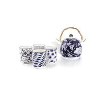 IBILI - Set de Tetera Japonesa de 460 ml y 4 Tazas Flora de 120 ml, Porcelana