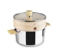 IBILI - Set Olla + Vaporera Sanna 22 Cm, Acero Inoxidable, Cestillo Bambu, Apta para induccion