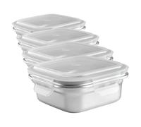 IBILI - Táper Cuadrado Keepklin 500 Ml, Acero Inoxidable, Apto para Microondas, tapa hermetica (Paquete de 4)