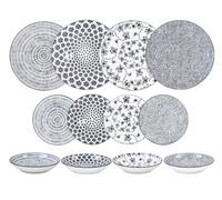 IBILI - Vajilla de 12 Piezas Armonia Negro, Platos de Porcelana para 4 personas