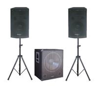 Ibiza Cube1512 - Set de megafonía con 2 altavoces pasivos de 30 cm, subwoofer activo de 38 cm y montaje (ecualizador 2 bandas, biamplificación)