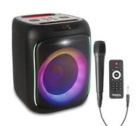 Ibiza - CUBE180 - Altavoz a pilas de 6,5"/16cm 180W con micrófono con cable y efecto de luz - Bluetooth, USB, MicroSD, TWS - Negro