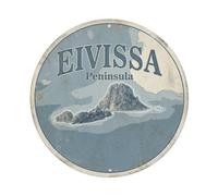 Ibiza Eivissa Isla Balear Vintage Travel Coast Placa de metal para decoración de pared para cafetería, cueva de hombre, club, bar, oficina, hogar, jardín, póster redondo de metal de 8 x 8 pulgadas