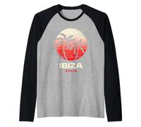 Ibiza España Palmera Playa Puesta De Sol Diseño Camiseta Manga Raglan