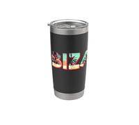 Ibiza Island Beach Retro Palmeras Vintage Vacaciones Vaso térmico de acero inoxidable de doble pared