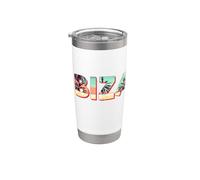 Ibiza Island Beach Retro Palmeras Vintage Vacaciones Vaso térmico de acero inoxidable de doble pared