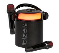 Ibiza - KARAHOME-BK - Altavoz Karaoke Ligero a Pilas con Dos micrófonos inalámbricos (a Pilas) - Bluetooth, USB, MicroSD, USB, AUX y Coax - Negro