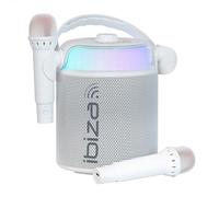 Ibiza - KARAHOME-WH - Altavoz Karaoke a Pilas con Dos micrófonos inalámbricos (a Pilas) - Bluetooth, USB, MicroSD, USB, AUX y Coax - Blanco