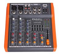 Ibiza - MX401 - Completo mezclador semiprofesional de 4 canales (ecualizador de 5 bandas) con entradas de micrófono y línea y salidas REC, RCA, auriculares y AUX - USB - Negro y naranja