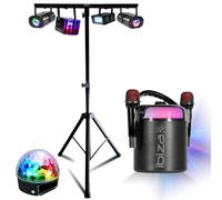 Ibiza - Pack altavoz Karaoke Ibiza portátil independiente Bluetooth KARAHOME-BK 120 W USB 2 micrófonos inalámbricos - Pie pórtico - 5 efectos de luz