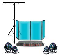 Ibiza - Pack de luz Facade DJ Lycra blanco 1200 x 700 - Pie soporte Mooving Light - 4 proyectores por RGB - Dispatching 8 vías - Noche