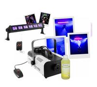 Ibiza - Pack de máquina de humo profesional 1000 W BoomToneDJ F1000PRO 2 mandos - Barra de luz negra UV LEDUVBAR6 - Líquido ahumado 1 L