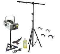 Ibiza - Pack de pórtico de luz DJ - Soporte 2 en 1 Ibiza Light - Máquina de humo LSM900 W - 4 ganchos para fiestas Dj