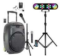 Ibiza PORT12VHF-MKII-TWS - Altavoz portátil Bluetooth portátil (700 W, 3 micrófonos, soporte para altavoz - Pie de luz pórtico DJ