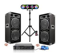 Ibiza Sound - Pack de 2 altavoces pasivos 2 x 1000 W - Amplificador profesional 2 x 600 W - Pie de juegos luces 2 Pars 2 Astro ajustable