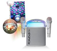 Ibiza Sound - Pack Karaoke Altavoz portátil Bluetooth inalámbrico KARAHOME-WH 120 W USB SD 2 micrófonos - Bola Disco LED RGB Astro-BALL8 Niño