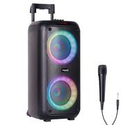 Ibiza - VENUS600 - Alatavoz portátil a Pilas 2x8/20 cm, 600W con Efecto de luz en el Panel Frontal y micrófono con Cable - Bluetooth, USB, microSD, AUX y Mic - Negro