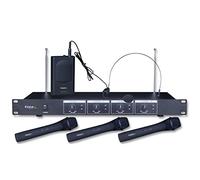 Ibiza - VHF4 - Sistema de microfonía inalámbrica con 3 micrófonos de Mano VHF, 1 micrófono de Diadema VHF y 1 Receptor - 4 Canales 202.1, 203.5, 205.8 & 207.5MHz - Negro