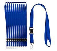 IBOO 10 Lazos Cintas para el Cuello Azul - Lanyard con Hebilla Desmontable y Clip Metálico - Porta Credenciales Tarjetas Identificativas Llaves