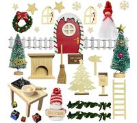 IBOPUXIU Puerta de Elfo de Navidad, Juego de 40 Accesorios para Puerta de Gnoble de Navidad, Decoraciones en Miniatura de Casa de Elfo para Madera, Buzón, Botas, Valla, Corona, Escalera