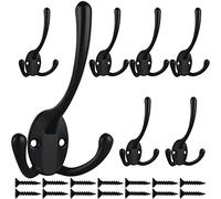 IBosins Paquete de 7 ganchos grandes y resistentes de tres puntas montados en la pared con 14 tornillos, ganchos rústicos dobles retro para abrigo grueso, bolsa grande y pesada