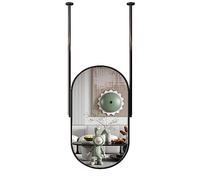 IBOWZ Espejo Colgante de Techo Ovalado nórdico Negro con Marco de Metal y Doble Varilla Flotante, Decorativo, para tocador de baño o Hotel.