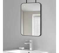 IBOWZ Espejo de baño Decorativo Rectangular Blanco con Marco de Metal para Colgar en el Techo y Brazo Flotante.