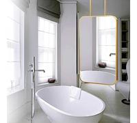 IBOWZ Espejo de baño Moderno, Rectangular, Dorado, para Colgar en el Techo, con Doble Brazo Flotante, Marco de Metal para Hotel o apartamento.