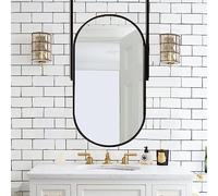 IBOWZ Espejo de baño Negro Moderno con Marco de Acero Inoxidable, Ovalado, suspendido, con Doble Varilla, para Colgar en el Techo, decoración de Pared para Dormitorio.