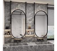IBOWZ Espejo de baño Ovalado Negro para Colgar en el Techo, con Marco de Hierro metálico, Flotante, de Doble Varilla, Decorativo, para tocador, Maquillaje, Hotel.