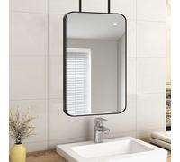 IBOWZ Espejo de Techo con Brazo articulado - Diseño de Maquillaje Rectangular Negro con Marco de Metal y Barra Flotante para Montaje en Pared