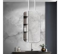 IBOWZ Espejo de tocador Flotante para baño con Doble Varilla - Espejo Rectangular para Colgar en el Techo, con Marco de Metal, Color Blanco.
