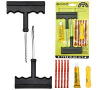 IBRIQO® Kit Reparación de Pinchazos para Neumáticos | 5 Mechas + 2 Herramientas en T + Adhesivo y Cutter | Válido para Todo Tipo de Neumáticos de Coche, Motos, Camiones, Tractores