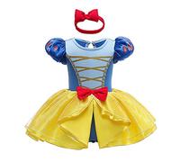 IBTOM CASTLE Bebé Niña Princesa Vestir Romper+ Diadema Trajes de Halloween Navidad Cosplay Vestidos de Fiesta de Cumpleaños Disfraz Frozen Blancanieves Anna Elsa Vestidos Amarillo-Nieve 9-12 Meses