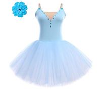 IBTOM CASTLE Maillot Ballet Mujer Pequeña Correa de Cisne Disfraz Bailarina con Pedrería Maillot Gimnasia Ritmica Niñas y Mujeres Azul Claro Small