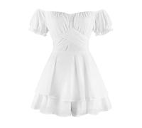 IBTOM CASTLE Vestido corto de verano para mujer, estilo bohemio, con hombros descubiertos, vestido de verano, mono, vintage, vestido de cintura alta, minivestido elegante de fiesta, # Blanco., M