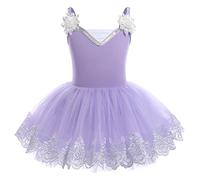 IBTOM CASTLE Vestido de Ballet para Niñas Pequeña Correa de Cisne Tutu Faldas Disfraz Bailarina Maillot de Danza con Pedrería Maillot Gimnasia Ritmica Niña Morado 01 7-8 Años